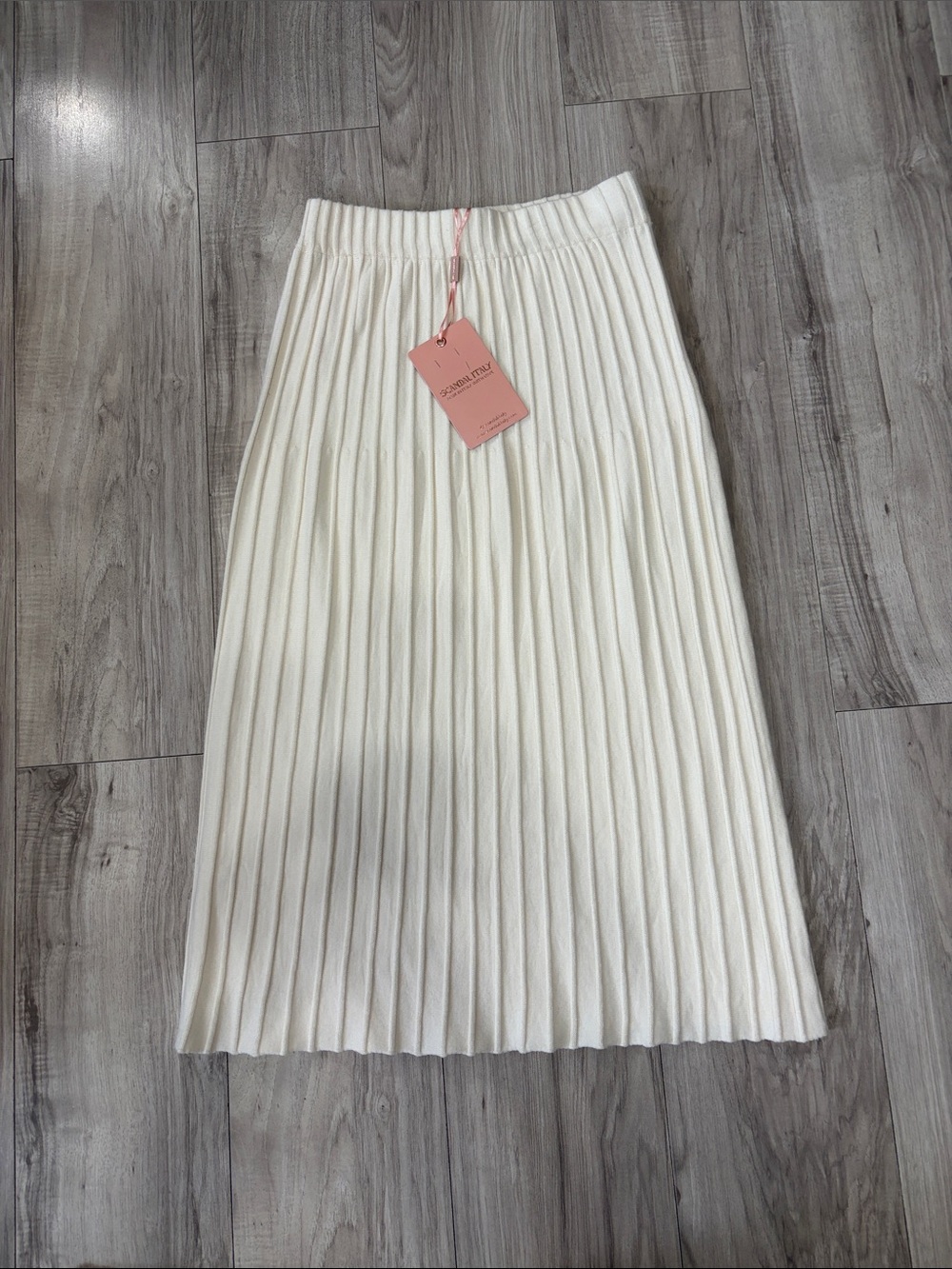 Neutral Pleated Midi Skirt with Elastic Waist